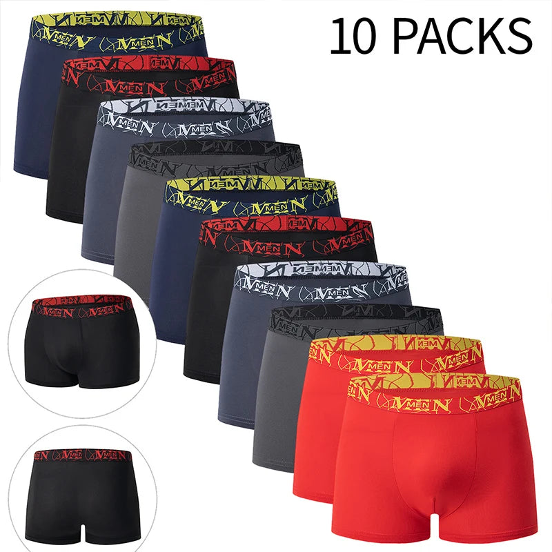 Noxwear - 4/10piece Men's European And American Size Printed Fashionable Underwear Comfortable Plus Size Boxer Shorts Casual Sports Shorts