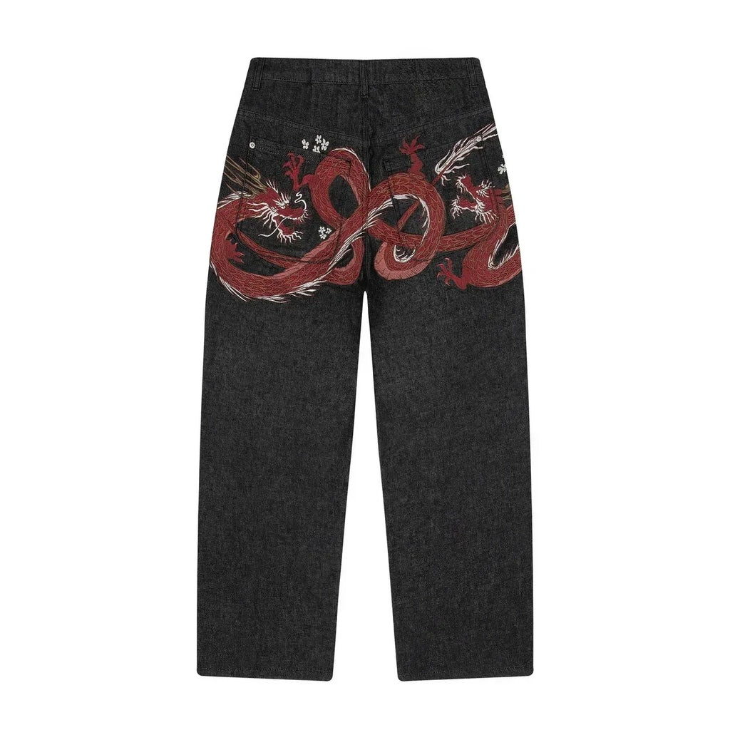 Noxwear - Y2K Baggy jeans Cherry Blossom Selvedge Embroidery Denim Pants men women denim fabric American Hiphop Streetwear Wide Leg Jeans