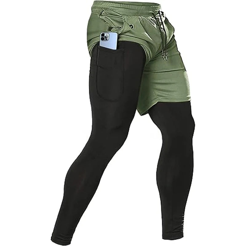 Noxwear - Men's Sport Pants 2 in1 Training Athletic Tracksuits Sportswear Workout Male Jogging Trousers Gym Fitness Running Pants Men