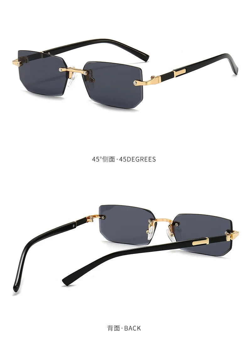Noxwear - Rimless Sunglasses Rectangle Fashion Popular Women Men Shades Small Square Sun Glasses For Female Male Summer Traveling Oculos