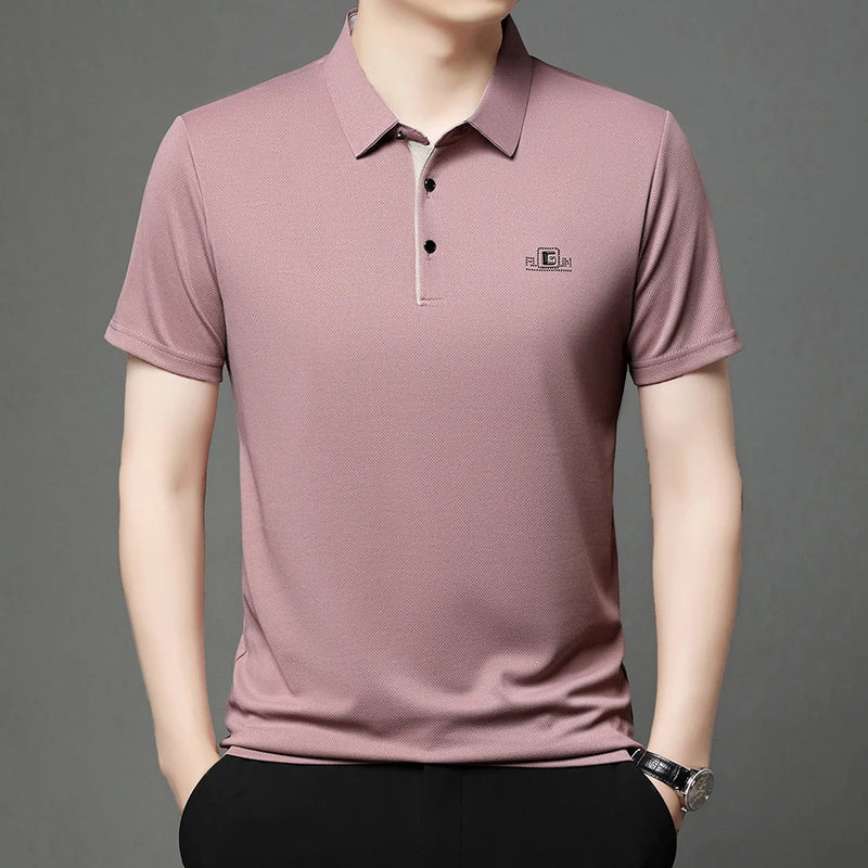 Noxwear - New Men's Business Casual Short Sleeved Shirt with Badge Solid Color Polo Shirt Fashionable Breathable Comfortable Versatile Top