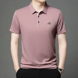 Noxwear - New Men's Business Casual Short Sleeved Shirt with Badge Solid Color Polo Shirt Fashionable Breathable Comfortable Versatile Top