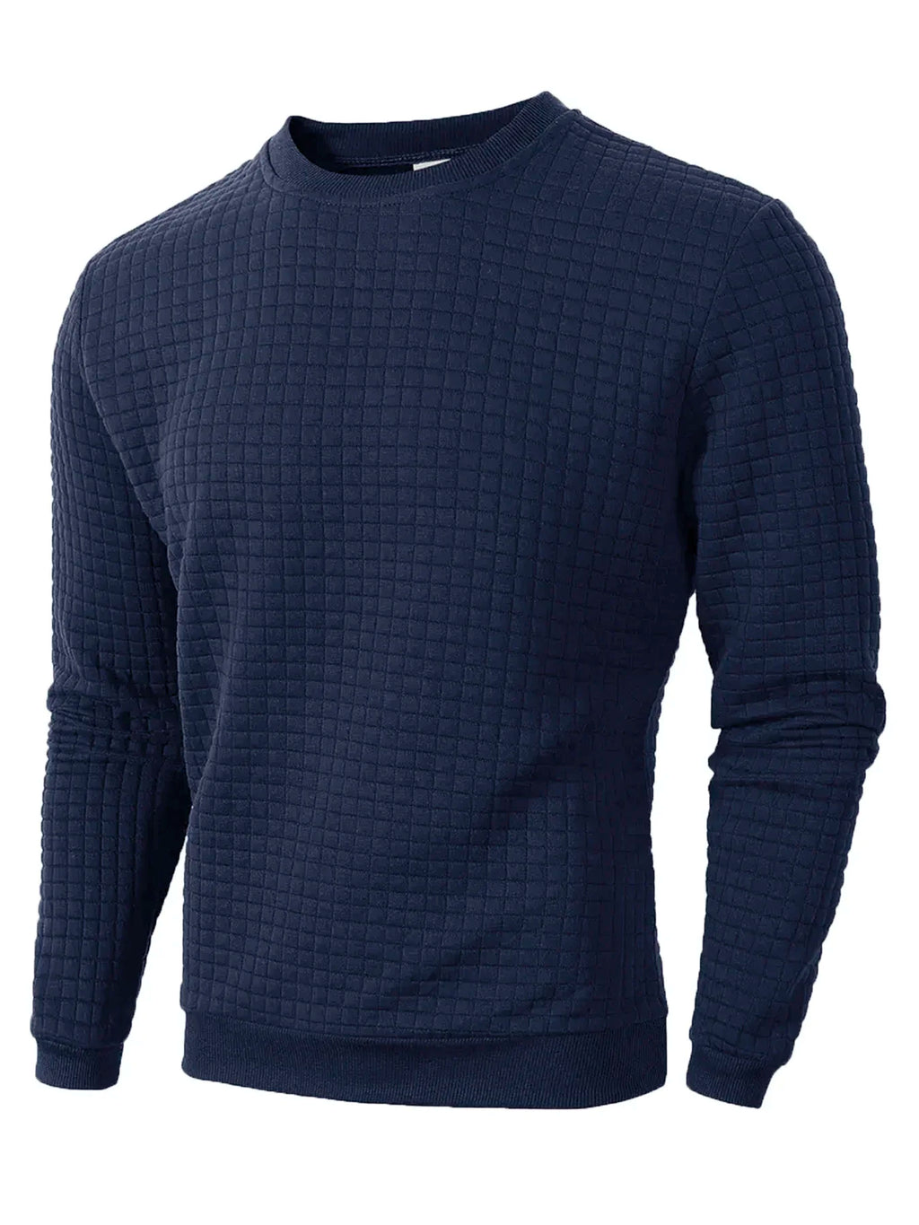 Noxwear - Autumn Men's Crew Neck Pullover Solid Color Casual Jacquard Check Sweatshirt Long Sleeve Warm Slim Sweaters Knitted Streetwear