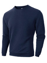Noxwear - Autumn Men's Crew Neck Pullover Solid Color Casual Jacquard Check Sweatshirt Long Sleeve Warm Slim Sweaters Knitted Streetwear