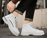 Noxwear - Winter Mens Warm Ankle Boots Fashion Versatile White Leather Shoes Outdoor Non-slip Sneakers for Man Motocycle Snows Boots Botas