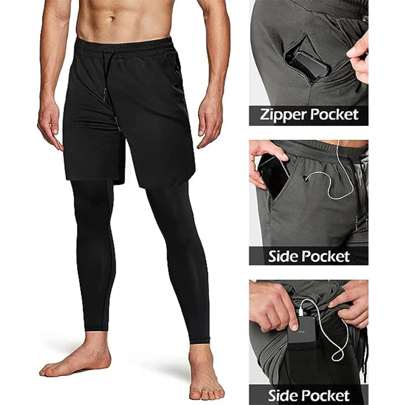 Noxwear - Men's Sport Pants 2 in1 Training Athletic Tracksuits Sportswear Workout Male Jogging Trousers Gym Fitness Running Pants Men