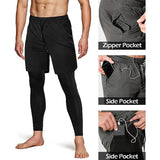 Noxwear - Men's Sport Pants 2 in1 Training Athletic Tracksuits Sportswear Workout Male Jogging Trousers Gym Fitness Running Pants Men