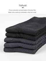 Noxwear - 5 Pairs Bamboo Fiber Men's Socks Classic Business Crew Socks Spring Autumn Casual Comfortable Breathable Compression Bamboo Sox