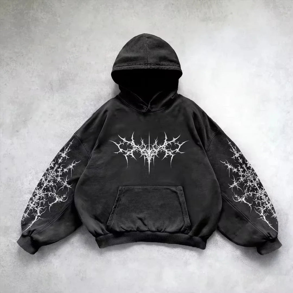 Noxwear - 6xl Retro Gothic Evil Angel Print Hip Hop Hoodie for Men Y2k Punk Casual Loose Pullover Women Streetwear Sweatshirt Hoodies