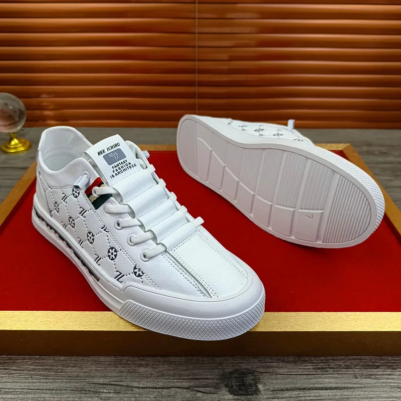 Noxwear - European New Shoes for Men Genuine Leather Casual Shoes Trend Print Flats Skateboard Shoes Youth Street Sneakers