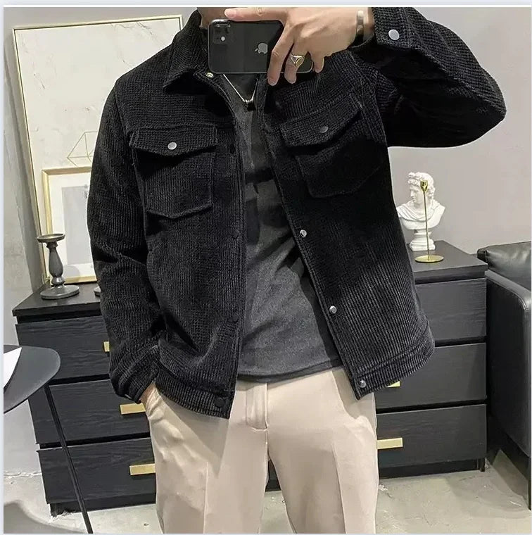 Noxwear - Winter Fashion Jacket Men's Lapel Autumn and Winter New Corduroy Jacket  Retro Slim Fitting Jacket for