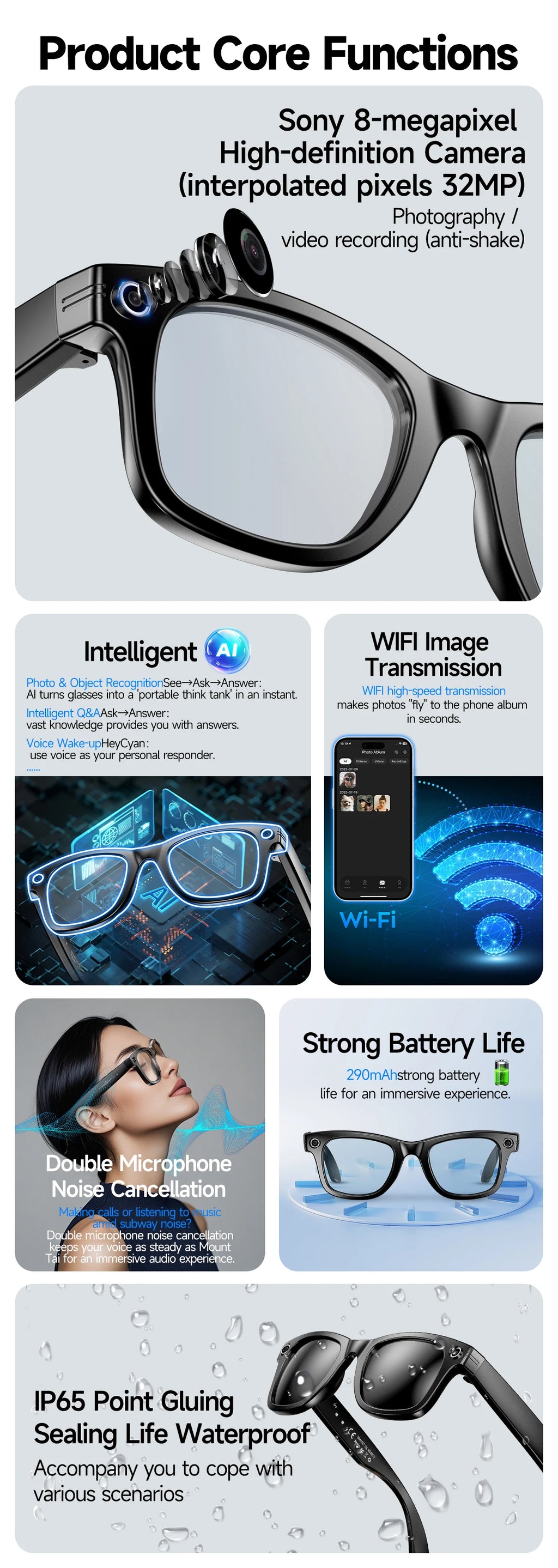 Noxwear - New 800W Camera AI Glasses Men Color-Changing Smart Translation Glasses Photo Video Recording Waterproof Call Smart Sunglasses
