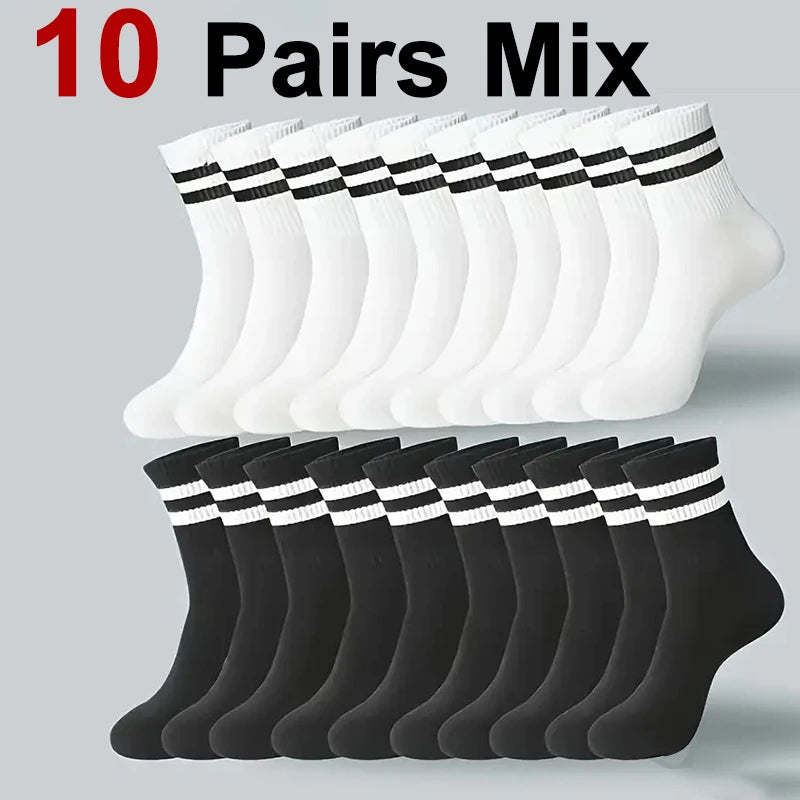 Noxwear - 5/10/20 Pairs Neutral Solid Color Round Neck Socks Spring Autumn Sweat Absorbing Breathable Comfortable All-season Sports Socks