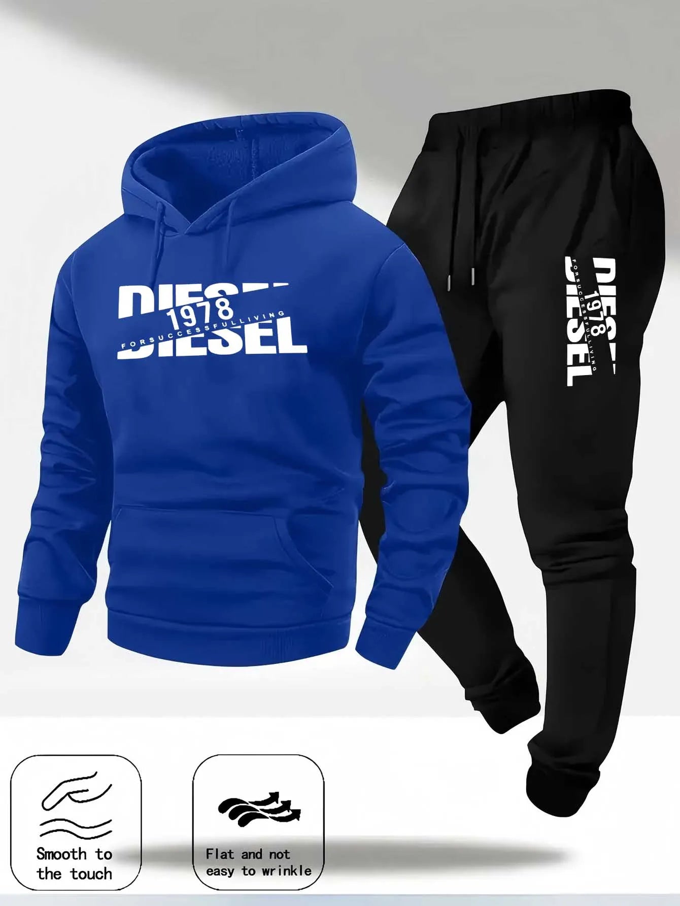 Noxwear-Men Fashion Print Tracksuit Hooded Sweatshirt+Sweatpants Set Autumn winter Casual Fitness Jogging Sports Two-Piece Unisex Outfit