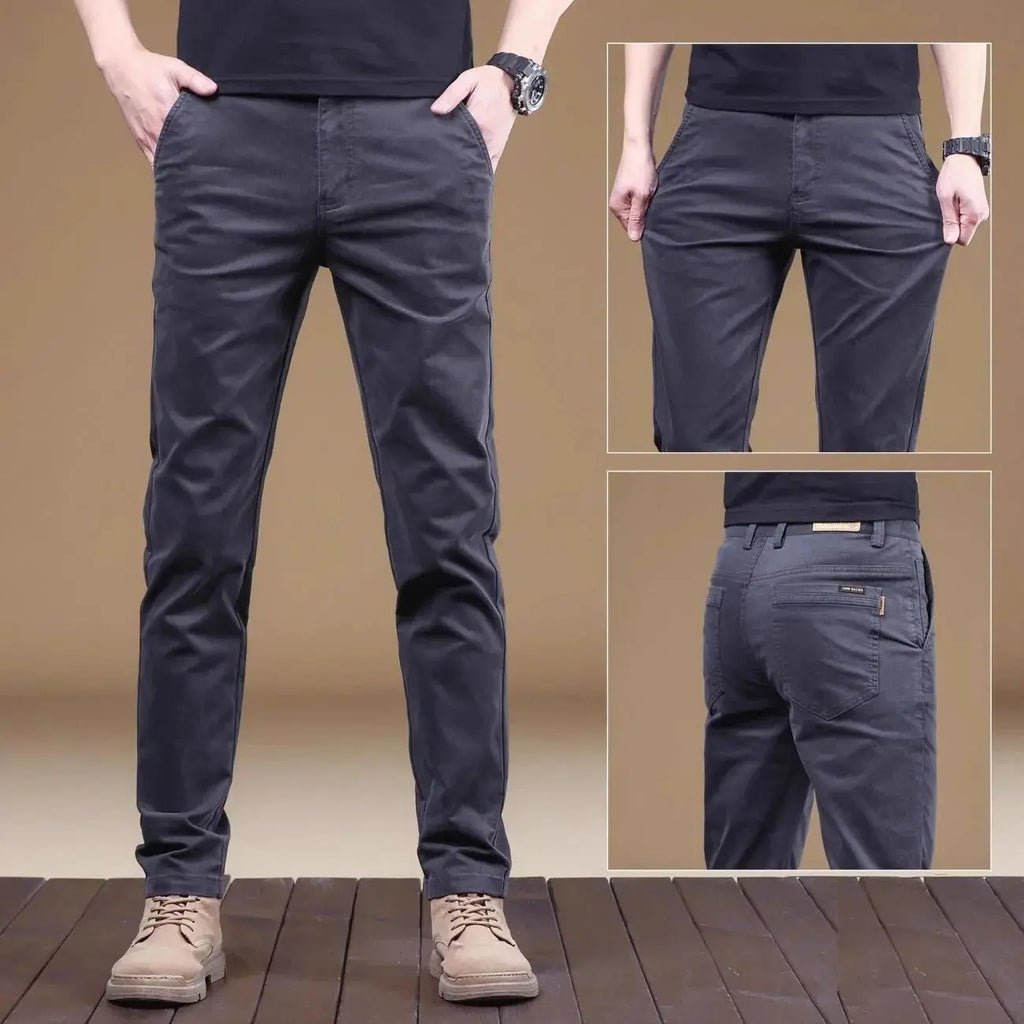 Noxwear - 2025 Summer Thin Cotton Men's Casual Pants Trendy Versatile Elastic Light Business Trousers Work Formal Slim Straight Pants