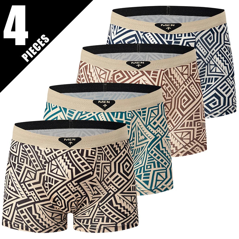 Noxwear - 4/10piece Men's European And American Size Printed Fashionable Underwear Comfortable Plus Size Boxer Shorts Casual Sports Shorts