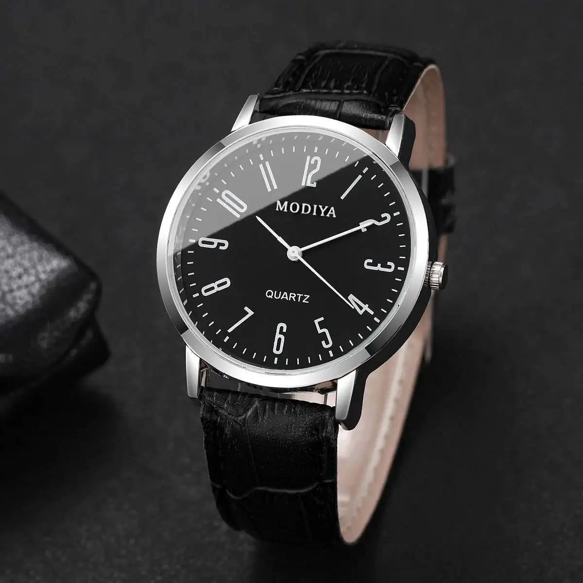 Noxwear - 3PCS/Set Fashio Arabic Dial Men Business Watches Casual Leather Strap Quartz Wristwatches Reloj Hombre（Without Box）
