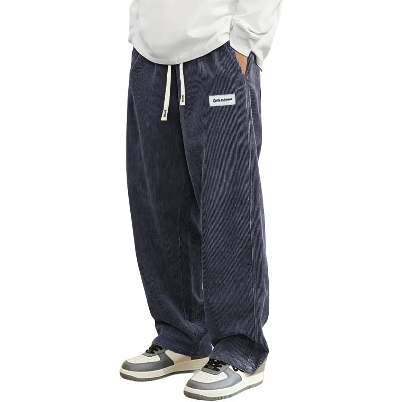 Noxwear - New Mens Corduroy Casual Pants Fashion Loose Fit Baggy Pants Straight Sweatpants Elastic Waist Drawstring Outdoor Streetwear