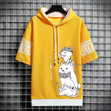 Noxwear - Japan Fashion Men's Hoodies Summer Men Clothing Cartoon Casual Harajuku Streetwear Print Hooded Top Short Sleeve Sweatshirts Men