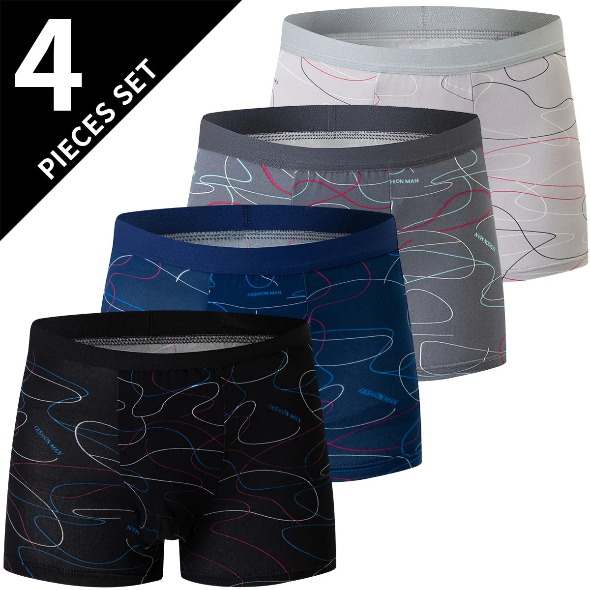Noxwear - 4/10piece Men's European And American Size Printed Fashionable Underwear Comfortable Plus Size Boxer Shorts Casual Sports Shorts