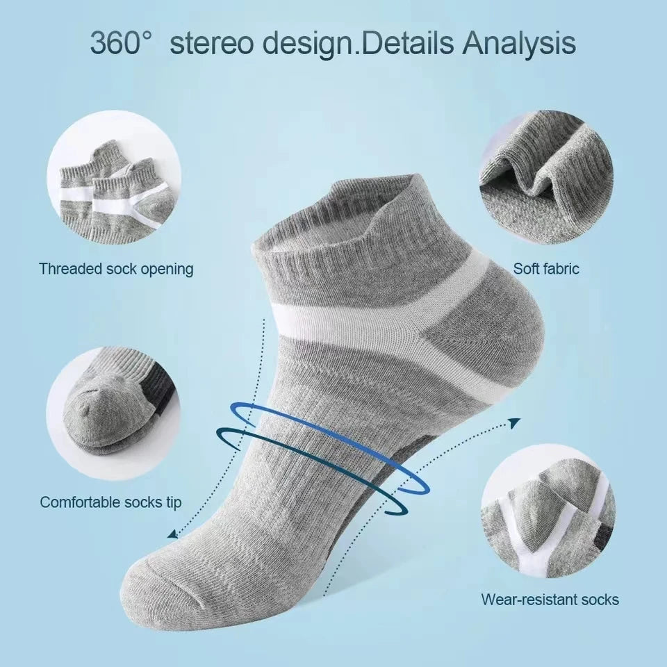 Noxwear - 5 Pairs High Quality Socks Men Summer Outdoor Casual Cotton Socks Short Breathable Black Ankle Socks Run Sports Socks Size 38-45