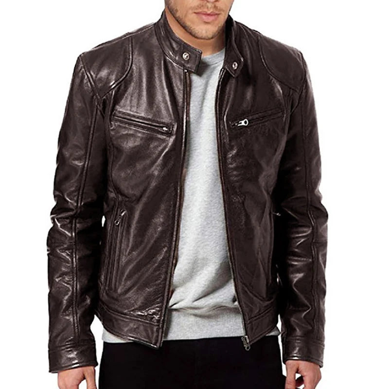 Noxwear - Motorcycle Leather Jackets Man Casual Fashion Motorcycle Coat Slim Fit Lapel PU Jackets Autumn Anti-wind Leather Coat Male