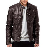 Noxwear - Motorcycle Leather Jackets Man Casual Fashion Motorcycle Coat Slim Fit Lapel PU Jackets Autumn Anti-wind Leather Coat Male