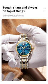 Noxwear - OLEVS Top Luxury Brand Men's Watches Moon Phase Chronograph Quartz Watch for Man Gold Stainless Steel Luminous Original Watch