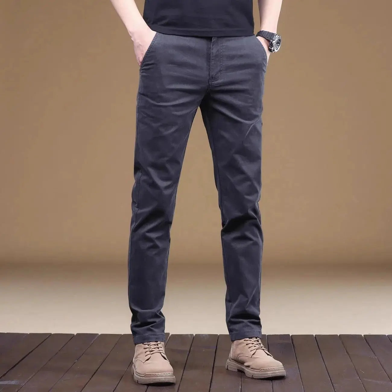 Noxwear - 2025 Summer Thin Cotton Men's Casual Pants Trendy Versatile Elastic Light Business Trousers Work Formal Slim Straight Pants