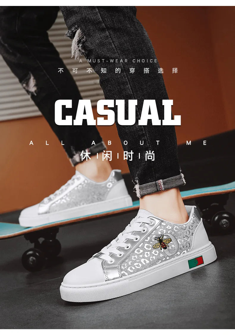 Noxwea - New Shoes for Men Leather Casual Shoes Trend Flat Skateboard Shoes Youth Street Cool Lace-up Sneaker
