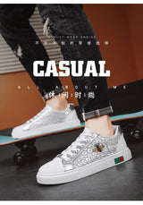 Noxwea - New Shoes for Men Leather Casual Shoes Trend Flat Skateboard Shoes Youth Street Cool Lace-up Sneaker