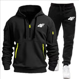 Noxwear-Men's tracksuit zipper hood multi-pocket and protective pants casual jogging tracksuit fall/winter 2-piece setLarge size S-3XL