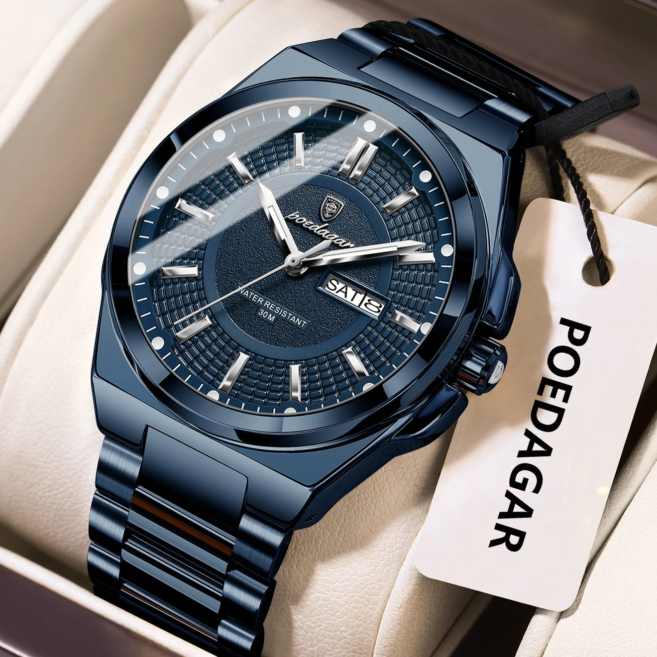 Noxwear - POEDAGAR Sport Original Men Clock Quartz Date Week Luxury Man Wristwatch Waterproof Luminous Stainless Steel Men's Watches Reloj