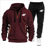 Noxwear-Men's tracksuit zipper hood multi-pocket and protective pants casual jogging tracksuit fall/winter 2-piece setLarge size S-3XL