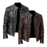 Noxwear - Motorcycle Leather Jackets Man Casual Fashion Motorcycle Coat Slim Fit Lapel PU Jackets Autumn Anti-wind Leather Coat Male