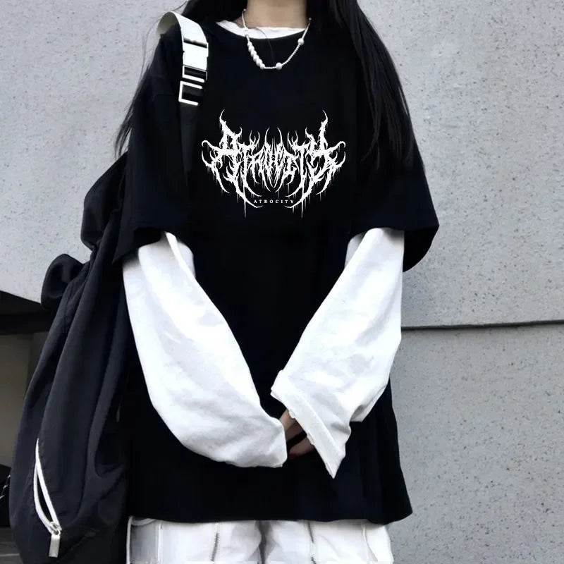 Noxwear - Atrocity Print Fake Two Long Sleeve Tee