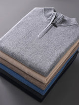 Noxwear - CHICUU Men's 100% Cashmere Sweater Zipper Pullover Mock Neck Long Sleeve Basic Cashmere Knitwear Autumn Winter Clothing Tops