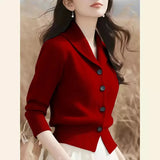 Noxwear 2025 New Spring Autumn Turndown Collar High End Women Knitt Cardigan Sweater Fashion Korean Version Female Knitwear Tops