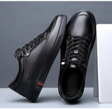 Noxwear - New Shoes for Men Genuine Leather Casual Shoes Spring Autumn Cool Black Flat Skateboard Shoes Youth Fashion Slip-on Sneakers