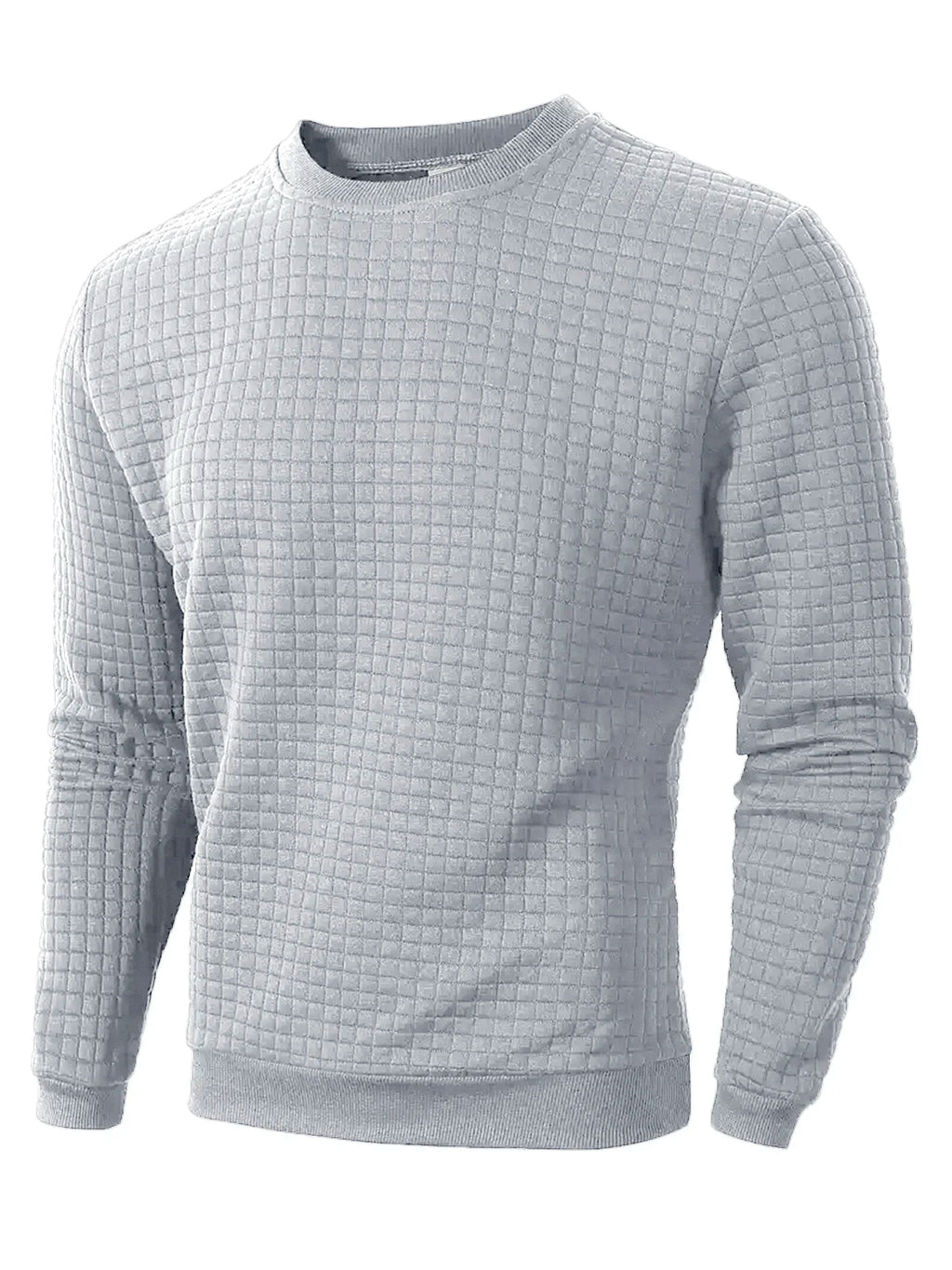 Noxwear - Autumn Men's Crew Neck Pullover Solid Color Casual Jacquard Check Sweatshirt Long Sleeve Warm Slim Sweaters Knitted Streetwear
