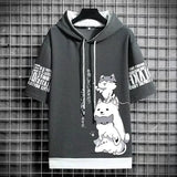 Noxwear - Japan Fashion Men's Hoodies Summer Men Clothing Cartoon Casual Harajuku Streetwear Print Hooded Top Short Sleeve Sweatshirts Men