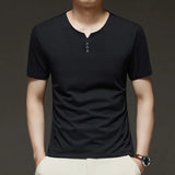 Noxwear - 2025 New Men's Business Casual Three Button V-neck Short Sleeved T-shirt Korean Style Summer Comfortable Versatile Top