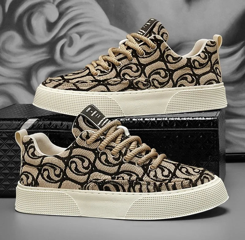 Noxwear - Men's Graffiti Prints Canvas Sneakers 2024 Spring Autumn Breathable Fashion Vulcanize Shoes Outdoor Lace Up Men Casual Shoes