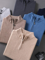 Noxwear - CHICUU Men's 100% Cashmere Sweater Zipper Pullover Mock Neck Long Sleeve Basic Cashmere Knitwear Autumn Winter Clothing Tops