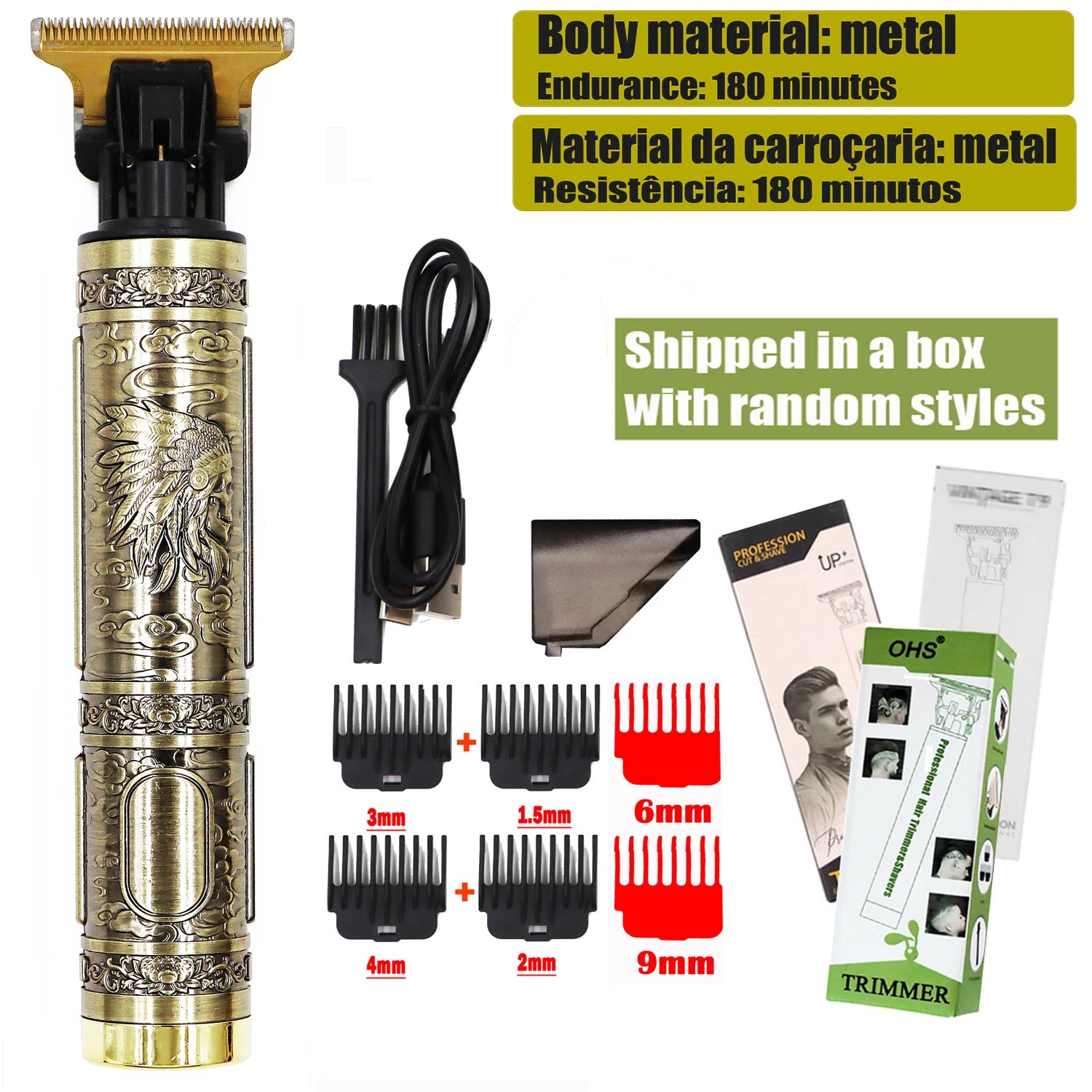 Noxwear - Vintage T9 Hair Clipper Beard Shaving Body Hair Trimmer Clippers Electric Men Haircut Machine 0mm Barber Shaver