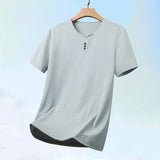 Noxwear - 2025 New Men's Business Casual Three Button V-neck Short Sleeved T-shirt Korean Style Summer Comfortable Versatile Top