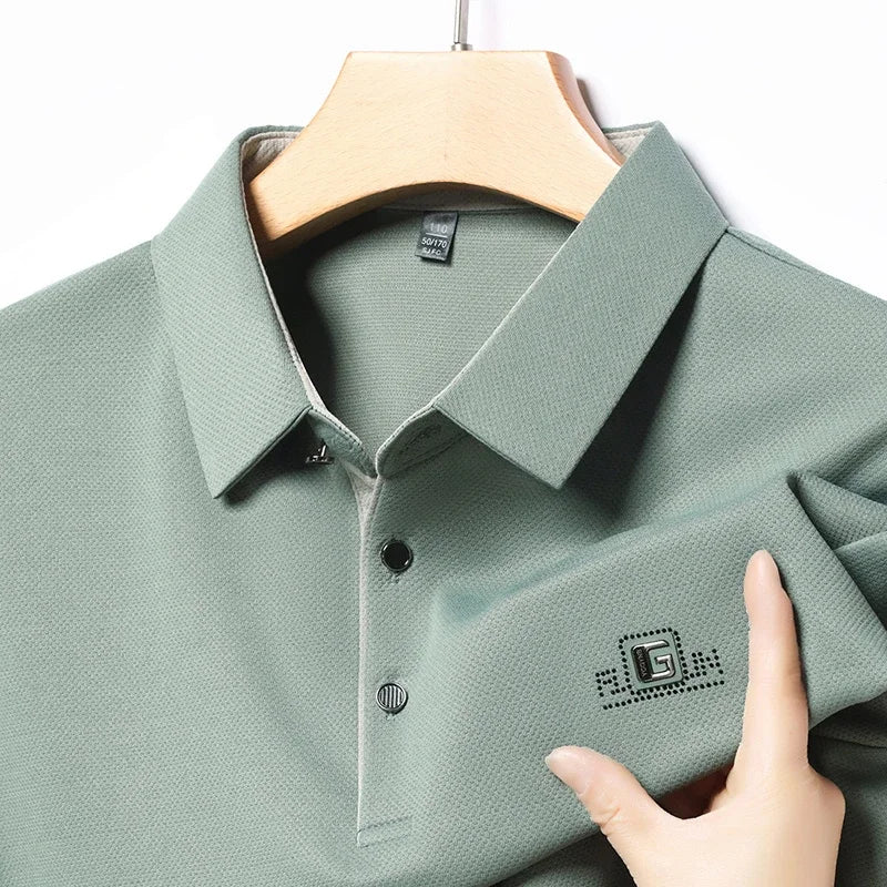 Noxwear - New Men's Business Casual Short Sleeved Shirt with Badge Solid Color Polo Shirt Fashionable Breathable Comfortable Versatile Top