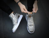 Noxwear - Men's Boots Nightclubs Fashiona Sequins With Diamonds Gold Leather Boots Trendy High Top Sports Casual Shoes Large Size 38-48