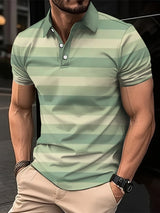 Noxwear - Men's Short Clothes Sleeved Lapel 3D Digital Printed Striped Polo Shirt Summer  Man's Business Casual Top Clothes Oversized