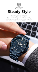 Noxwear - POEDAGAR Sport Original Men Clock Quartz Date Week Luxury Man Wristwatch Waterproof Luminous Stainless Steel Men's Watches Reloj